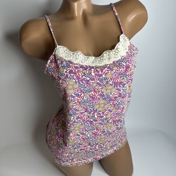 St Johns Bay L Floral Cami Lace Trim Tank Top Y2K Cottagecore Soft Stretch - Picture 1 of 11
